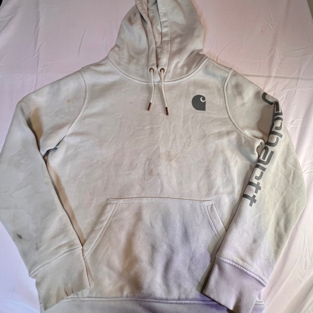 Carhartt S(4-6) Graphic Hoodie Women Light‎ Gray TS0288-W Logo Sleeve Workwear